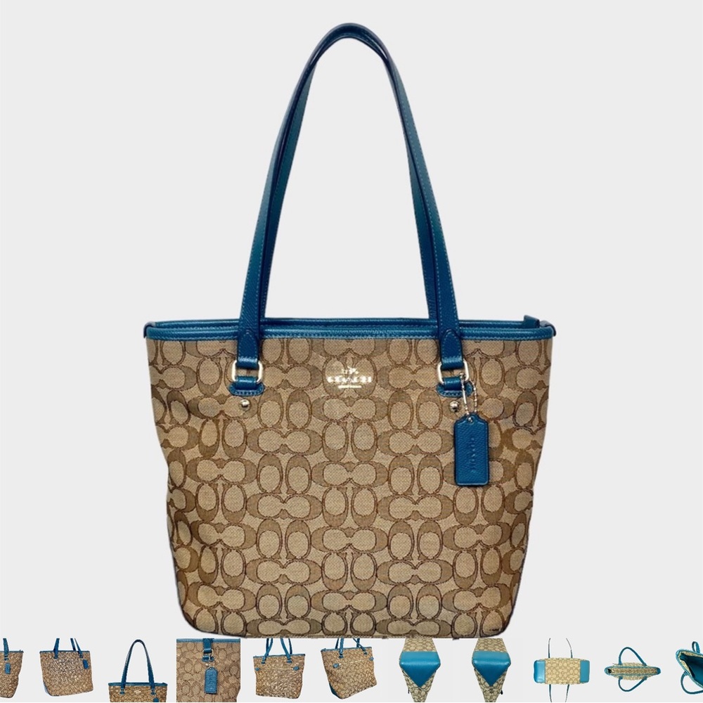 Coach | Outline Signature Zip Top Tote Teal Turquoise